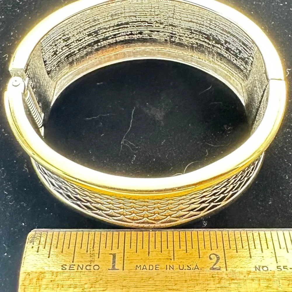 Gold & Silver Tone Cuff Bangle Bracelet Two Tone Diamond Weave‎ Fashion Jewelry